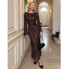ZESICA Women Fall Long Sleeve Wedding Guest Cocktail Midi Dress(Brown)