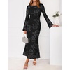 ZESICA Women Fall Long Sleeve Wedding Guest Cocktail Midi Dress(Dim)