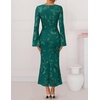 ZESICA Women Fall Long Sleeve Wedding Guest Cocktail Midi Dress(Green)
