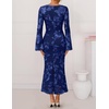 ZESICA Women Fall Long Sleeve Wedding Guest Cocktail Midi Dress(Navy)
