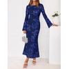ZESICA Women Fall Long Sleeve Wedding Guest Cocktail Midi Dress(Navy)