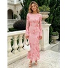 ZESICA Women Fall Long Sleeve Wedding Guest Cocktail Midi Dress(Pink)