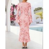 ZESICA Women Fall Long Sleeve Wedding Guest Cocktail Midi Dress(Pink)