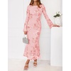 ZESICA Women Fall Long Sleeve Wedding Guest Cocktail Midi Dress(Pink)