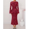 ZESICA Women Fall Long Sleeve Wedding Guest Cocktail Midi Dress(Red)