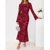 ZESICA Women Fall Long Sleeve Wedding Guest Cocktail Midi Dress(Red)