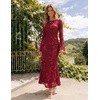 ZESICA Women Fall Long Sleeve Wedding Guest Cocktail Midi Dress(Red)