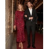 ZESICA Women Fall Long Sleeve Wedding Guest Cocktail Midi Dress(Red)