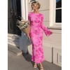ZESICA Women Fall Long Sleeve Wedding Guest Cocktail Midi Dress(Rose)