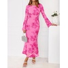 ZESICA Women Fall Long Sleeve Wedding Guest Cocktail Midi Dress(Rose)