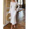 ZESICA Women Fall Long Sleeve Wedding Guest Cocktail Midi Dress(White)