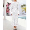 ZESICA Women Fall Long Sleeve Wedding Guest Cocktail Midi Dress(White)