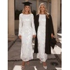 ZESICA Women Fall Long Sleeve Wedding Guest Cocktail Midi Dress(White)