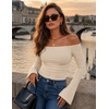 ZESICA Women Off The Shoulder Tops Long Sleeve Going Out Shirts(Apricot)