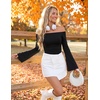 ZESICA Women Off The Shoulder Tops Long Sleeve Going Out Shirts(Black)
