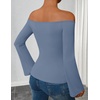 ZESICA Women Off The Shoulder Tops Long Sleeve Going Out Shirts(Blue)