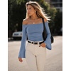 ZESICA Women Off The Shoulder Tops Long Sleeve Going Out Shirts(Blue)