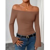 ZESICA Women Off The Shoulder Tops Long Sleeve Going Out Shirts(Brown)