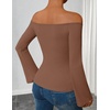 ZESICA Women Off The Shoulder Tops Long Sleeve Going Out Shirts(Brown)