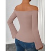 ZESICA Women Off The Shoulder Tops Long Sleeve Going Out Shirts(Khaki)