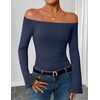ZESICA Women Off The Shoulder Tops Long Sleeve Going Out Shirts(Navy)