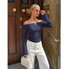 ZESICA Women Off The Shoulder Tops Long Sleeve Going Out Shirts(Navy)