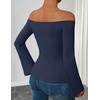 ZESICA Women Off The Shoulder Tops Long Sleeve Going Out Shirts(Navy)