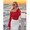 ZESICA Women Off The Shoulder Tops Long Sleeve Going Out Shirts(Red)