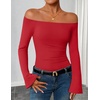 ZESICA Women Off The Shoulder Tops Long Sleeve Going Out Shirts(Red)