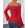ZESICA Women Off The Shoulder Tops Long Sleeve Going Out Shirts(Red)