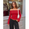 ZESICA Women Off The Shoulder Tops Long Sleeve Going Out Shirts(Red)