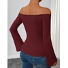 ZESICA Women Off The Shoulder Tops Long Sleeve Going Out Shirts(Wine)