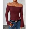 ZESICA Women Off The Shoulder Tops Long Sleeve Going Out Shirts(Wine)