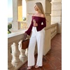ZESICA Women Off The Shoulder Tops Long Sleeve Going Out Shirts(Wine)