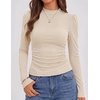 ZESICA Womens Business Casual Ruched Ribbed Long Sleeve Tops(Apricot)