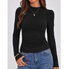 ZESICA Womens Business Casual Ruched Ribbed Long Sleeve Tops(Black)