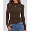 ZESICA Womens Business Casual Ruched Ribbed Long Sleeve Tops(Dark Brown)