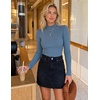ZESICA Womens Business Casual Ruched Ribbed Long Sleeve Tops(Dusty Blue)