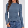 ZESICA Womens Business Casual Ruched Ribbed Long Sleeve Tops(Dusty Blue)
