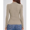 ZESICA Womens Business Casual Ruched Ribbed Long Sleeve Tops(Khaki)