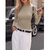 ZESICA Womens Business Casual Ruched Ribbed Long Sleeve Tops(Khaki)