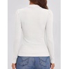 ZESICA Womens Business Casual Ruched Ribbed Long Sleeve Tops(White)
