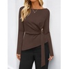 ZESICA Womens Fall Long Sleeve Business Casual Tops Work Blouse(Brown)