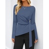 ZESICA Womens Fall Long Sleeve Business Casual Tops Work Blouse(Grayblue)