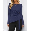 ZESICA Womens Fall Long Sleeve Business Casual Tops Work Blouse(Navy)