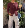 ZESICA Womens Fall Long Sleeve Button Fitted Cardigan Sweaters(Burgundy)