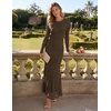 ZESICA Womens Fall Wedding Guest Formal Long Sleeve Maxi Dresses(Brown)