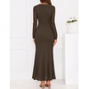 ZESICA Womens Fall Wedding Guest Formal Long Sleeve Maxi Dresses(Brown)