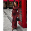 ZESICA Womens Fall Wedding Guest Formal Long Sleeve Maxi Dresses(Vintagered)