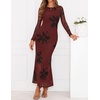 ZESICA Womens Fall Wedding Guest Formal Long Sleeve Maxi Dresses(Vintagered)